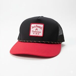 Jack Daniels Tennessee Fire Hat Trucker Cap Black Red Mesh Snapback Cotton Twill